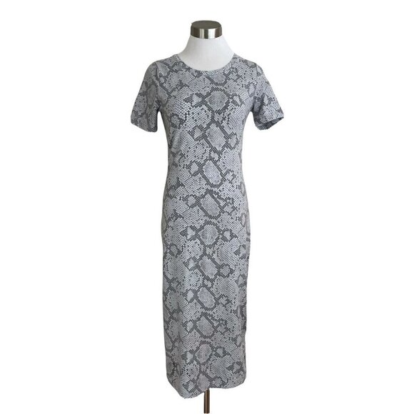 Chaser Bodycon Midi Tshirt Dress In Gray Snake Print Small Women’s Short Sleeve - Picture 2 of 6